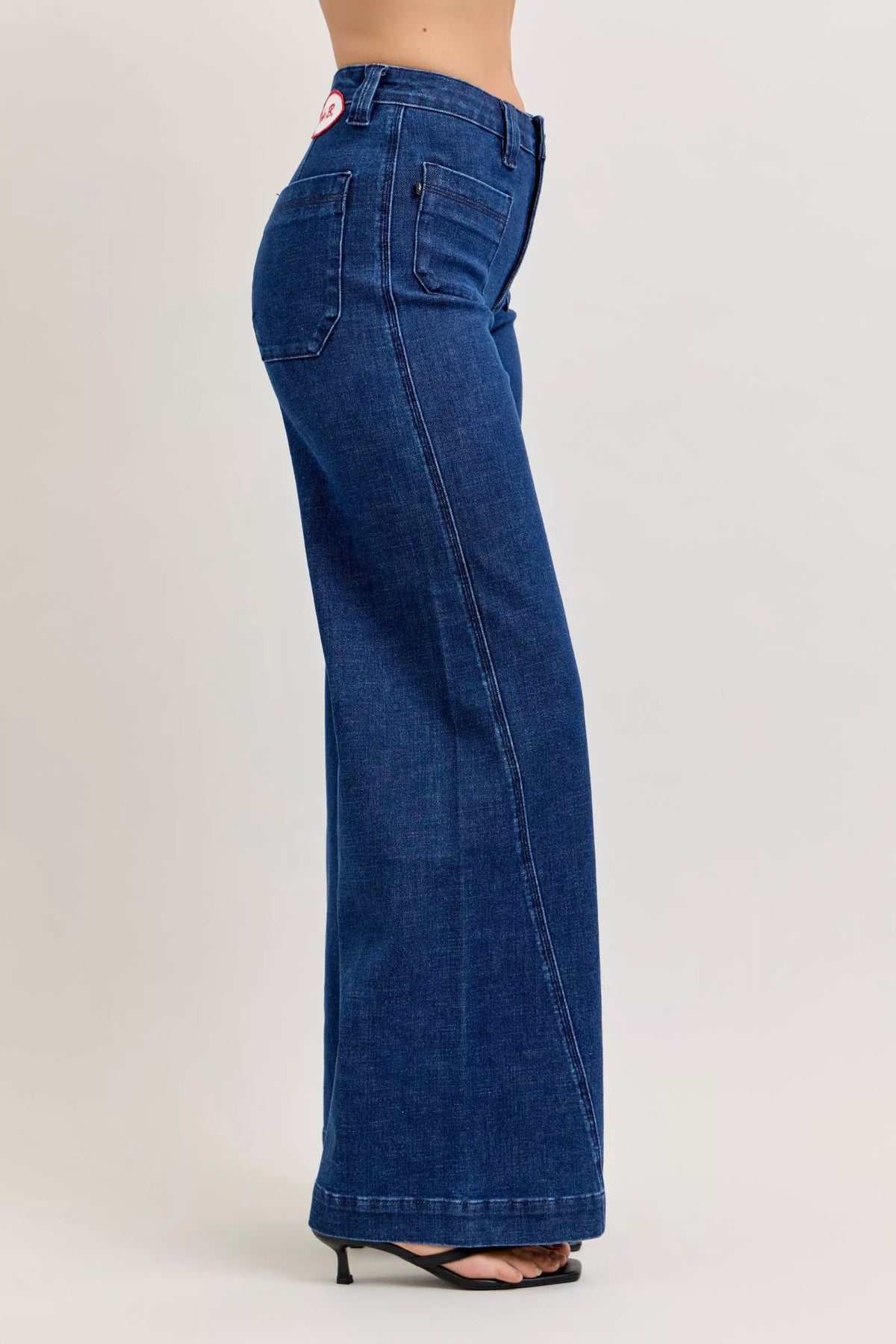 Judy Blue High-Waisted Retro Wide Jeans with Patch Pkts & Twisted Seams