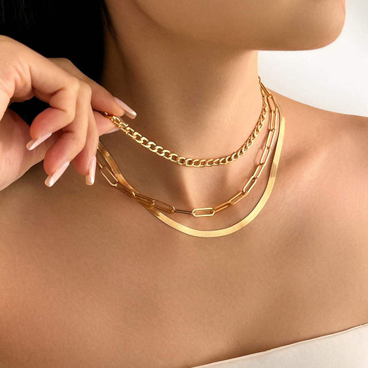 Goldtone Cuban Paperclip Snake Chain Necklace Set