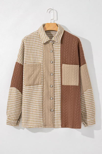 Button Down  Houndstooth Color Block Shacket