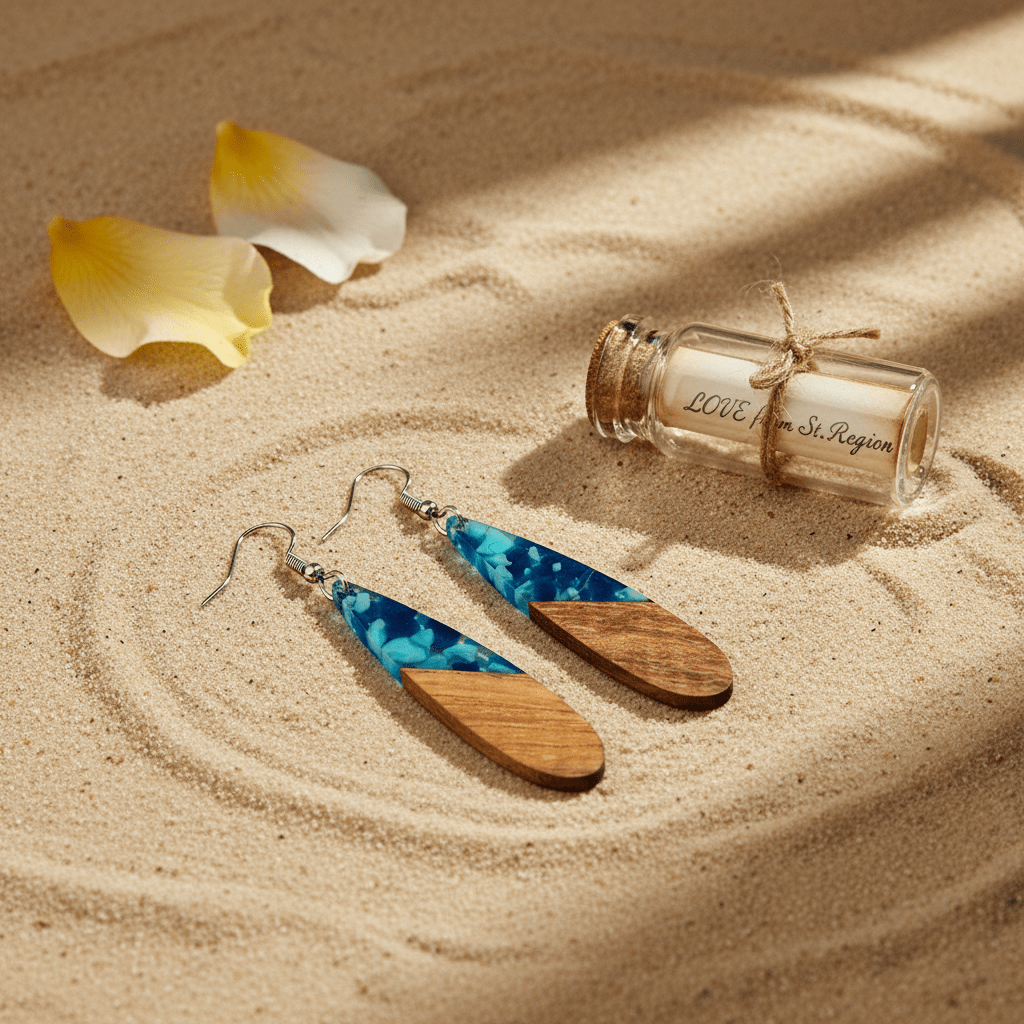 Navy Resin & Wood Silvertone Leopard Print Drop Hook Earrings
