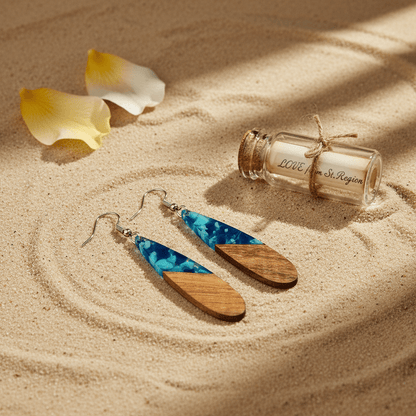 Navy Resin & Wood Silvertone Leopard Print Drop Hook Earrings