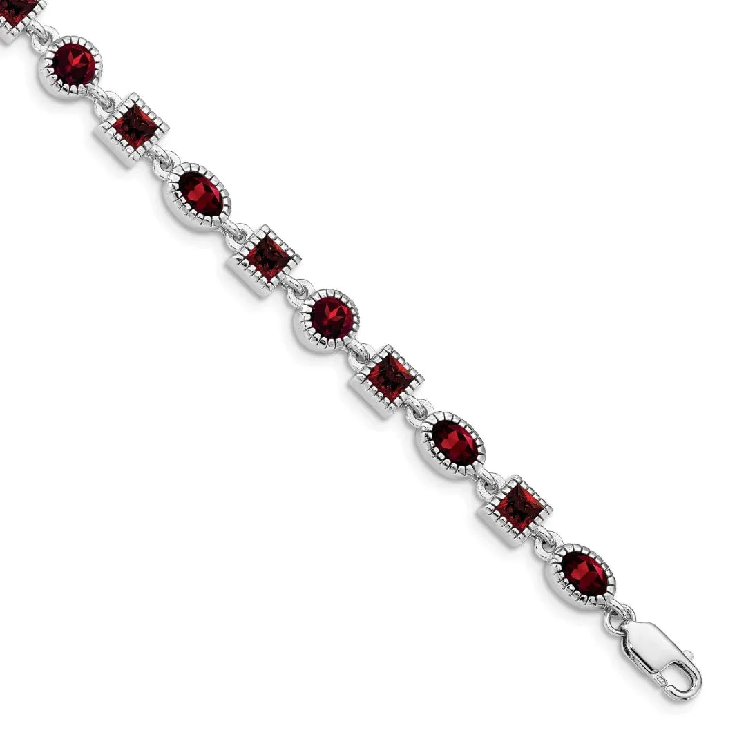 Genuine Red Garnet Sterling Silver Link Bracelets