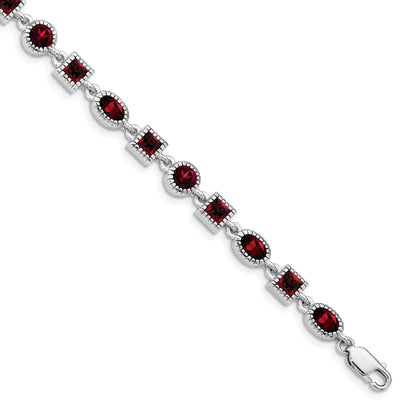 Genuine Red Garnet Sterling Silver Link Bracelets