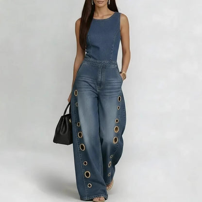 Women’s High-Waisted Sleeveless Denim Jumpsuit