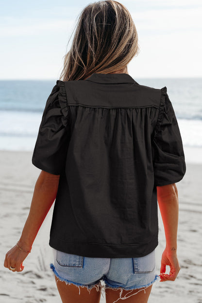 Threaded Pear Analeia Frilly Puff Sleeve Stylish Collared Shirt