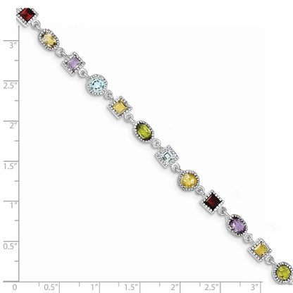 Natural Multi Stone Sterling Silver Birthstone Bracelet