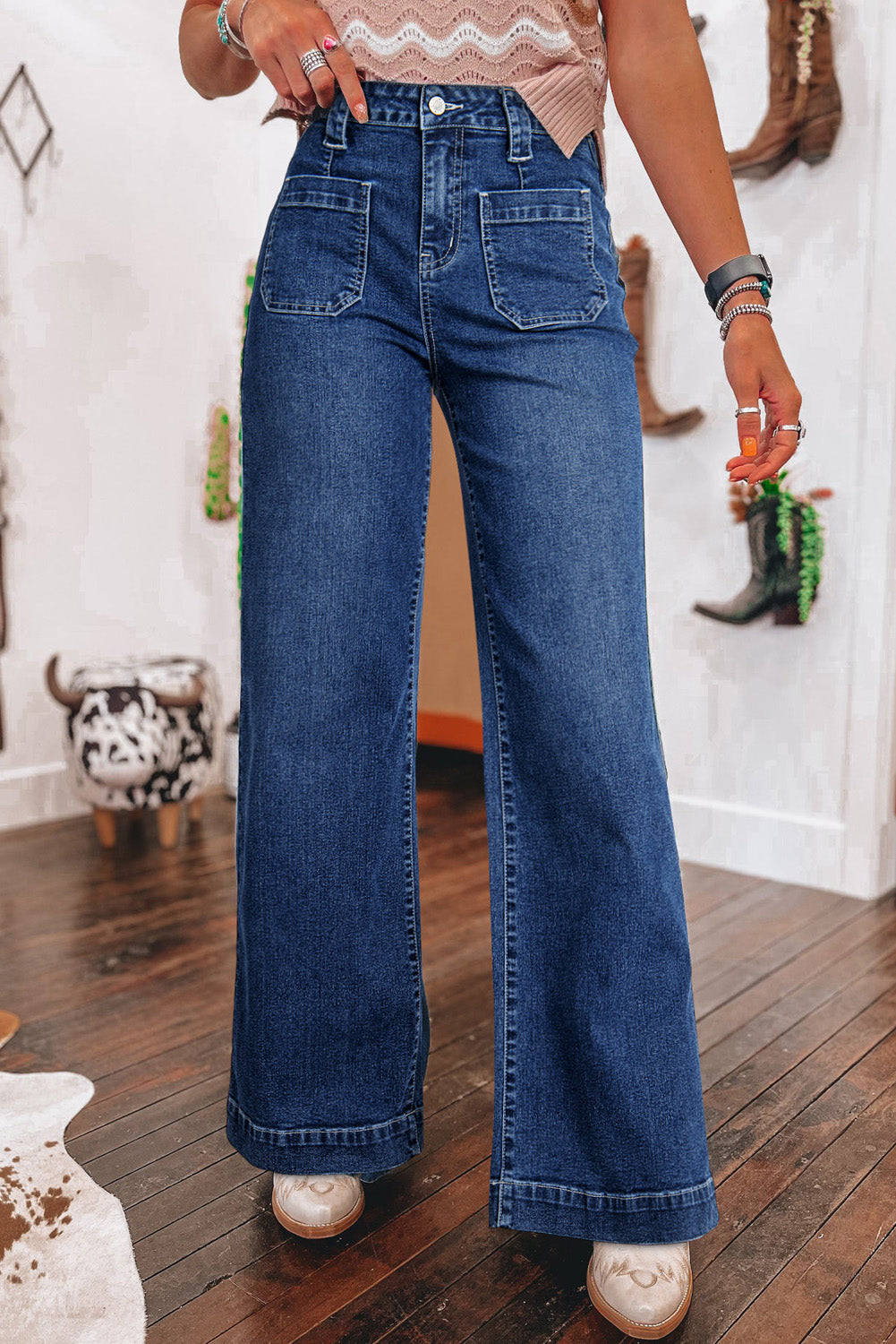 Victoria Wide Leg Pocketed High Waist Jeans by Threaded Pear