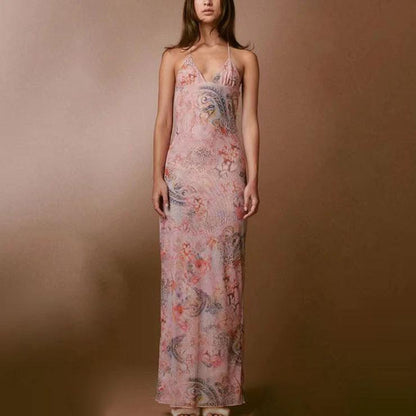 Floral Print Halter Dress - Sexy Butterfly Back Spaghetti Straps