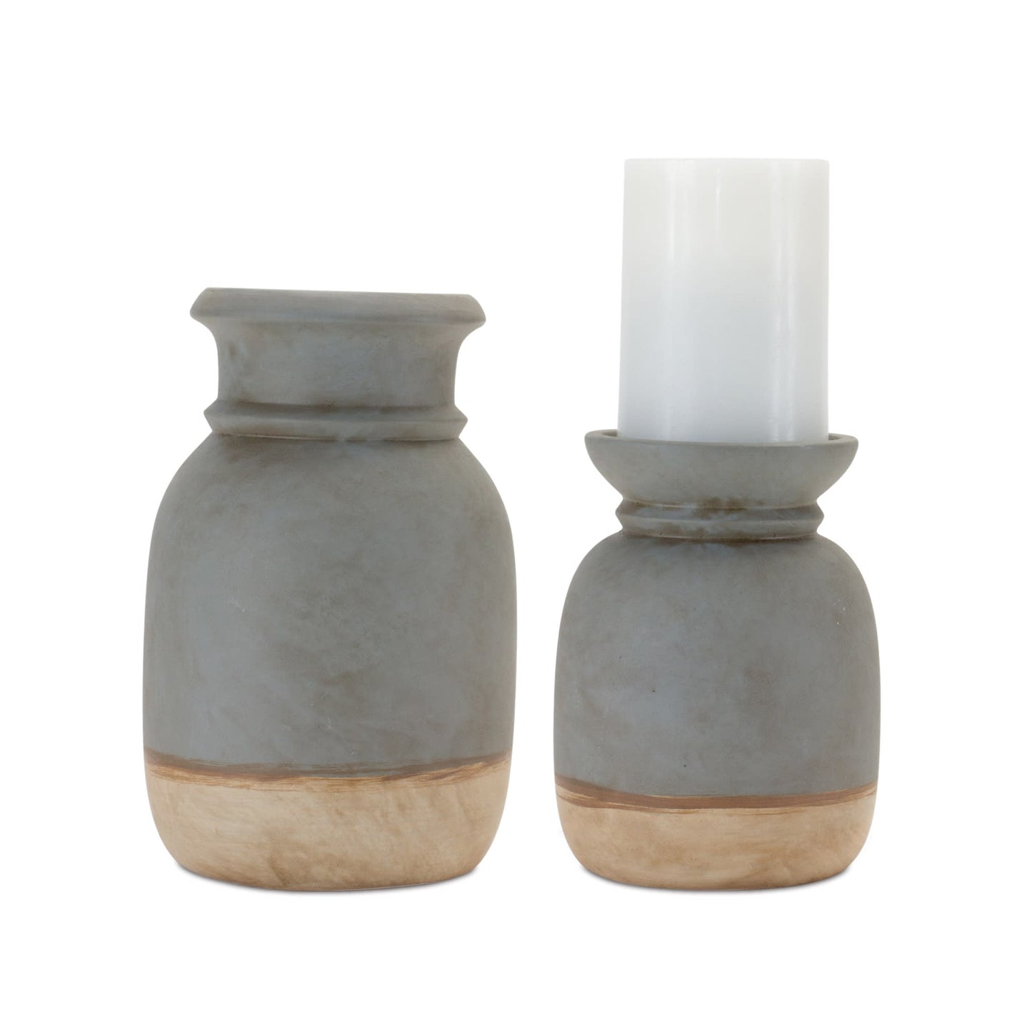 Melrose International Dual-Tone Ceramic Candle Holder (Set of 2)