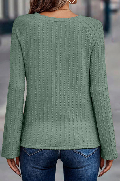 Threaded Pear Sawyer Ribbed Round Neck Knit Long Sleeve Top