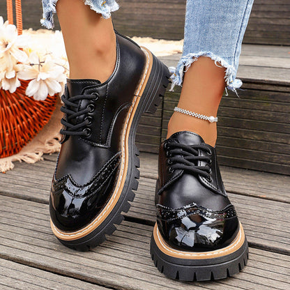 Round Toe Flatheeled Laceup Pumps For Women