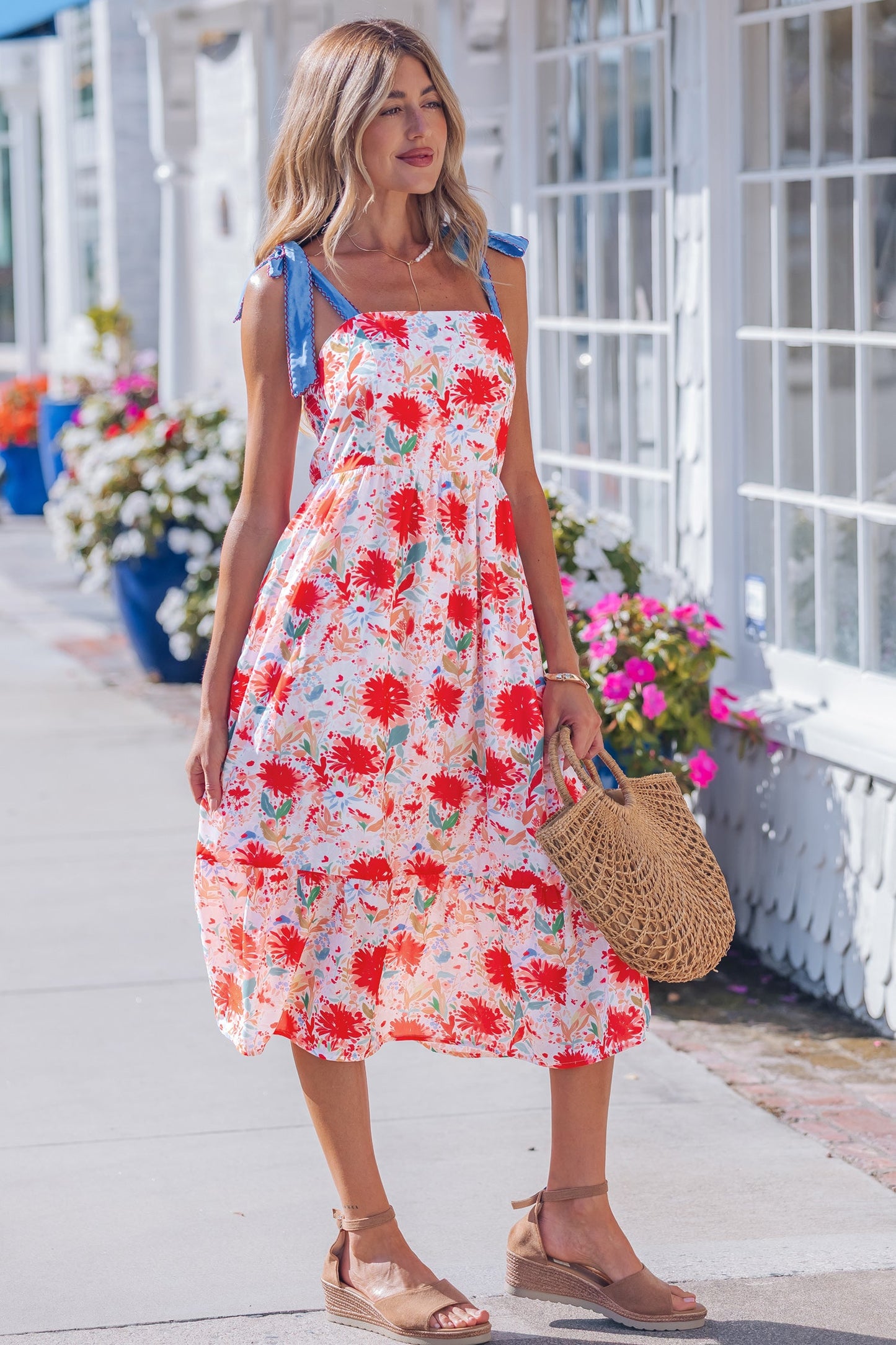 Threaded Pear Dahlia Straps High Waist Dress