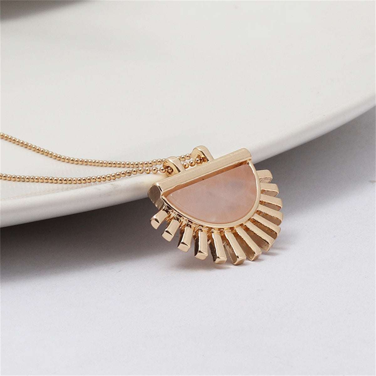 Pink Crystal & Goldtone Fan Pendant Necklace
