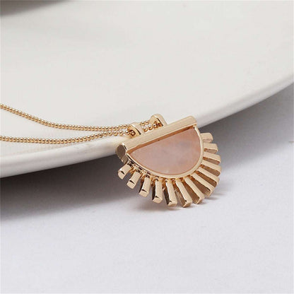 Pink Crystal & Goldtone Fan Pendant Necklace