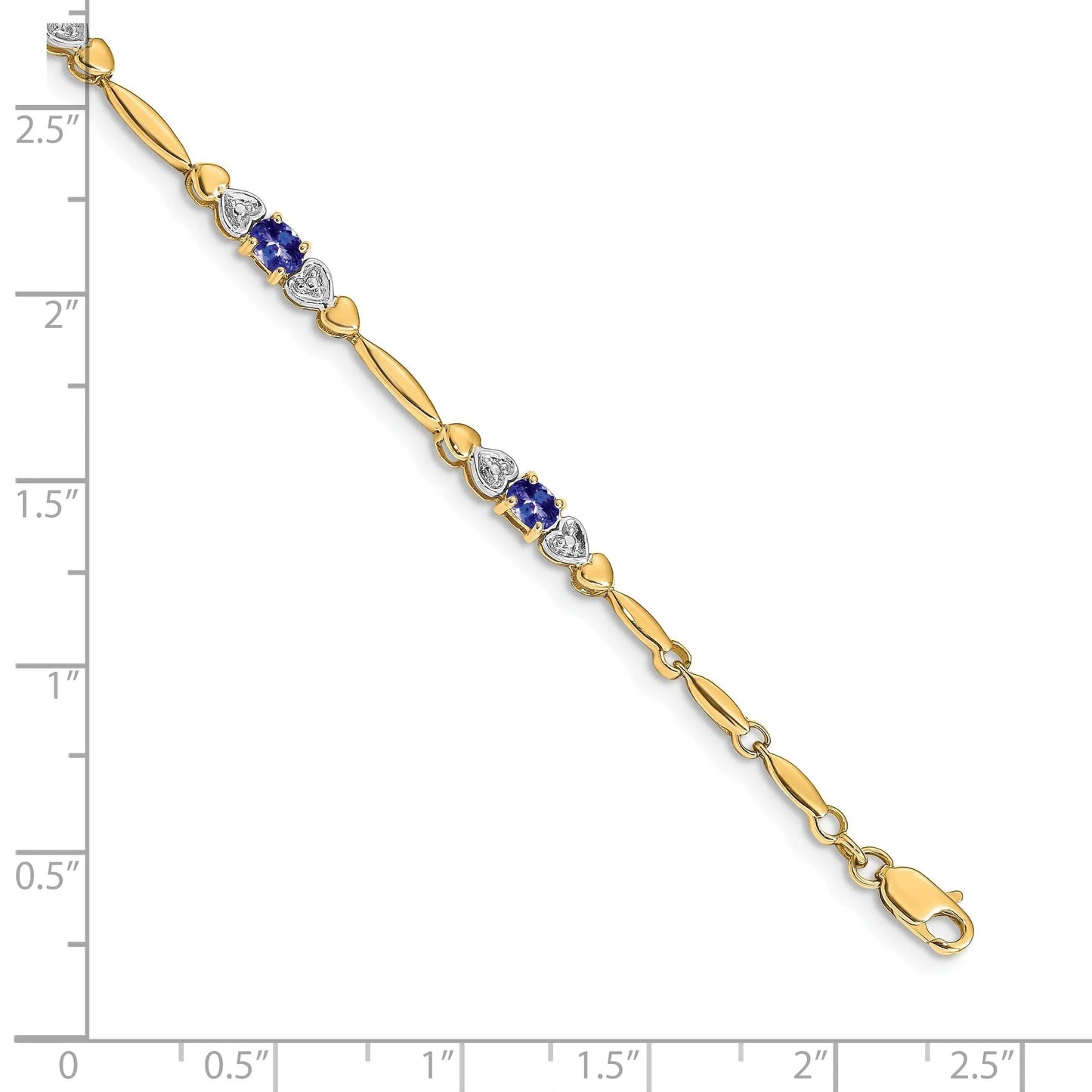 Genuine Purple Tanzanite 14K Yellow Gold Heart Bracelet