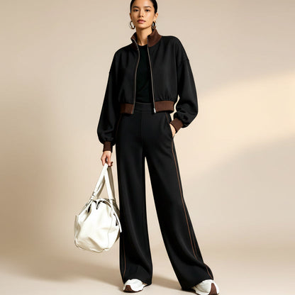 Women's Color-Block Ribbed Turtleneck Two-Piece Set