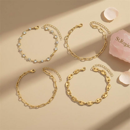 Clear Crystal & Cubic Zirconia Goldtone Pig-Nose Shape Chain Anklet Set