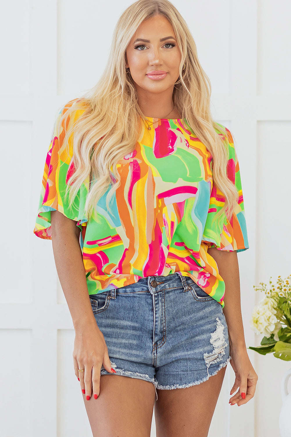 Threaded Pear Angel Abstract Half Sleeve Blouse
