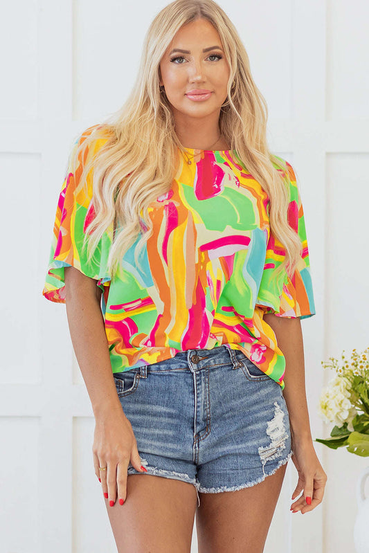 Threaded Pear Angel Abstract Half Sleeve Blouse