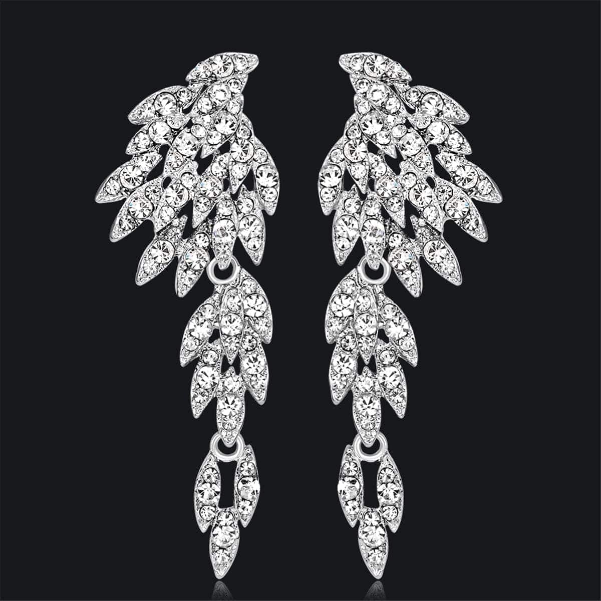 Cubic Zirconia & Silvertone Wings Drop Earrings