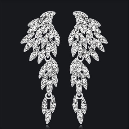Cubic Zirconia & Silvertone Wings Drop Earrings