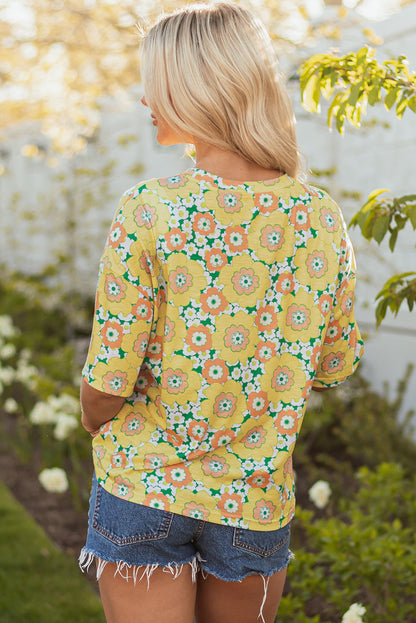 Threaded Pear Elouise Flower Drop Shoulder Loose Top