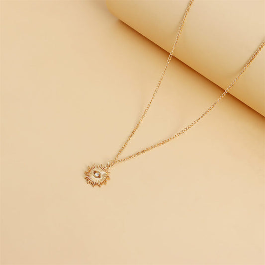 Aqua & Cubic Zirconia Heart Sun Pendant Necklace Set
