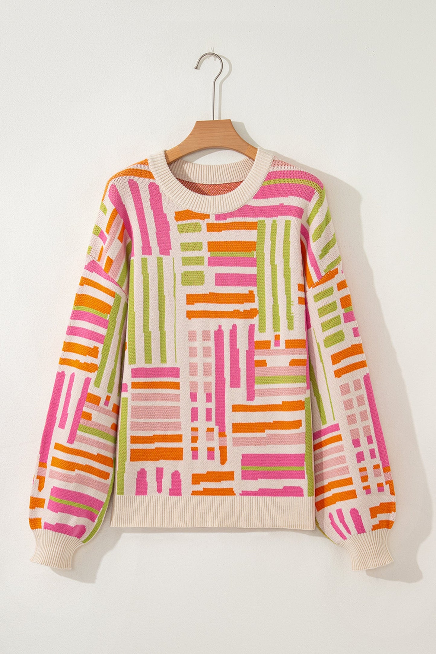 Threaded Pear Tru Pattern Puff Sleeve Sweater