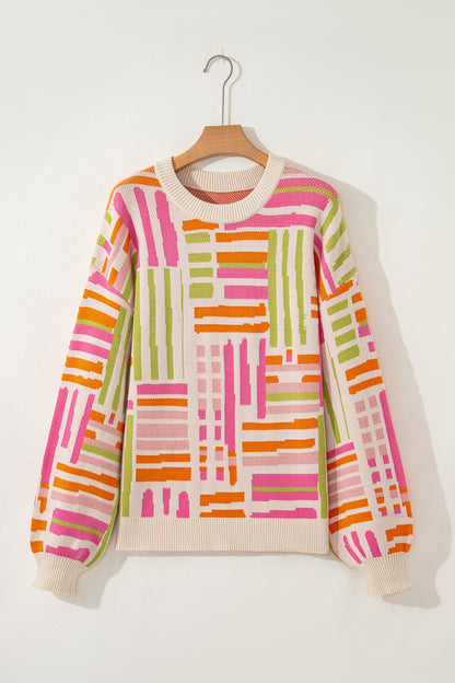 Threaded Pear Tru Pattern Puff Sleeve Sweater