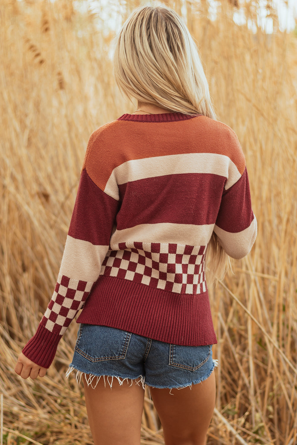 Threaded Pear Noelle Checkered Knitted Sweater