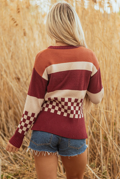 Threaded Pear Noelle Checkered Knitted Sweater