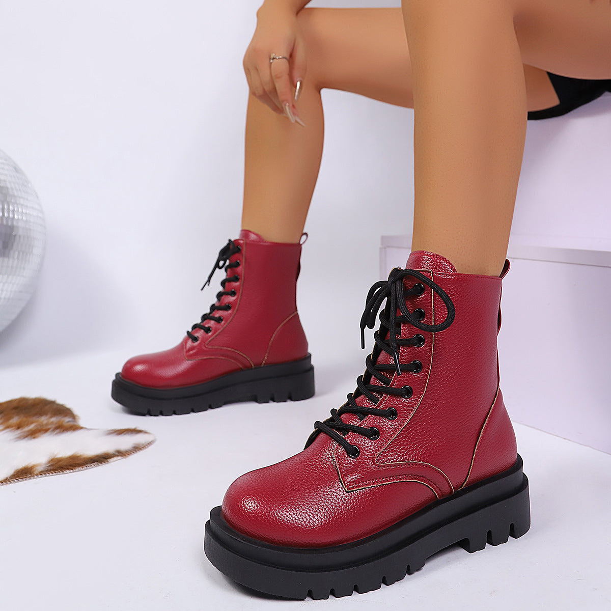 Women’s Plus Size Chunky Sole Lace-Up Ankle Boots