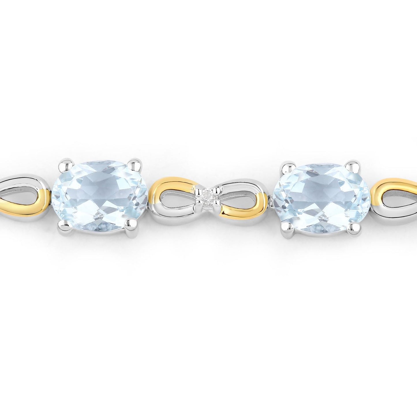 Oval Blue Aquamarine Prong Two-Tone Gold Plated Silver Infinity Bolo Adjustable Bracelet