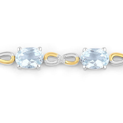 Oval Blue Aquamarine Prong Two-Tone Gold Plated Silver Infinity Bolo Adjustable Bracelet