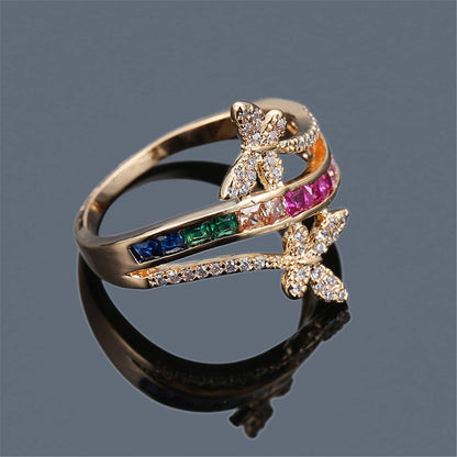 Rainbow Crystal & Cubic Zirconia Butterfly Ring-4