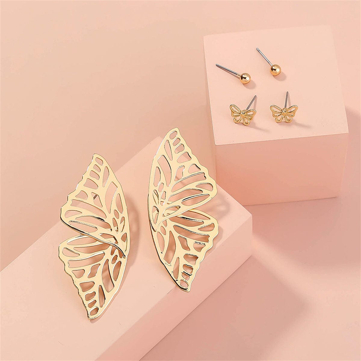 Goldtone Butterfly Stud Earrings Set