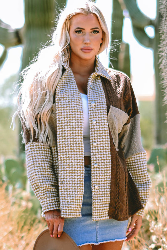 Threaded Pear Luna Houndstooth Loose Shacket