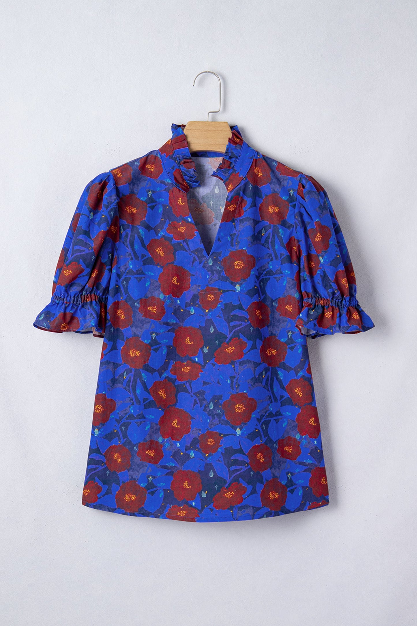 Threaded Pear Maeve Sleeve Frilled Floral Blouse