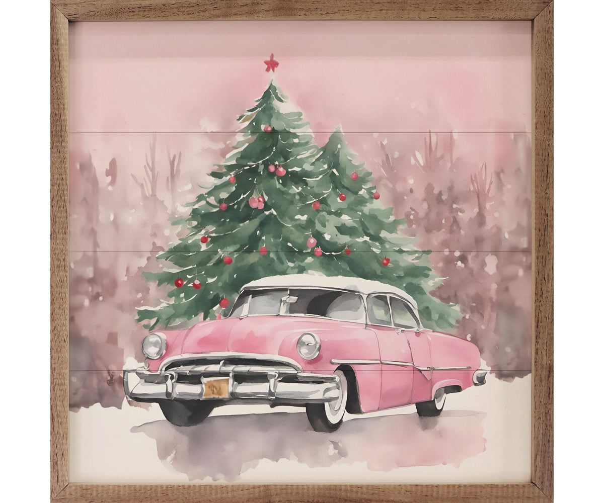 Kendrick Home Pink Car With Christmas Trees
