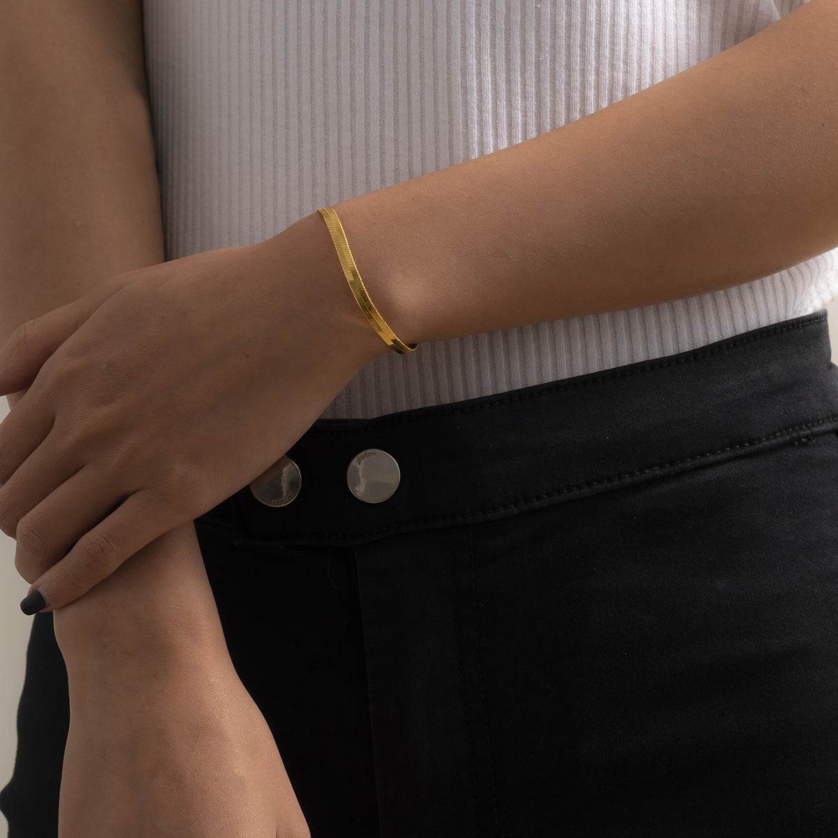 Goldtone Herringbone Chain Bracelet