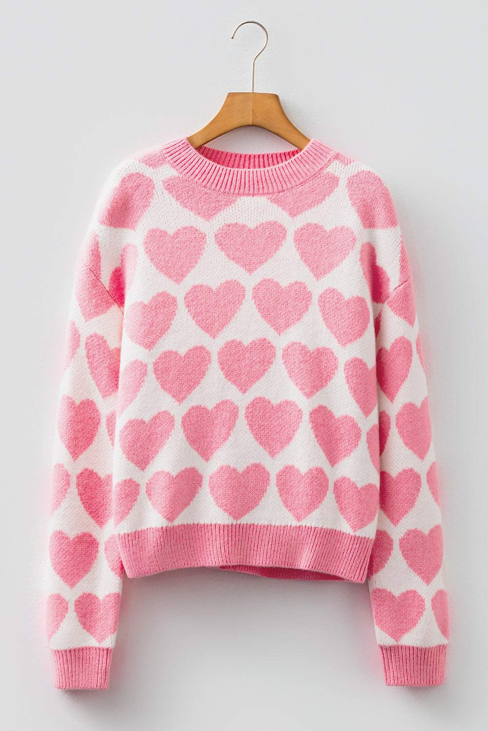 Skylar Heart Print Knit Sweater - Strawberry Pink / L - 12/14