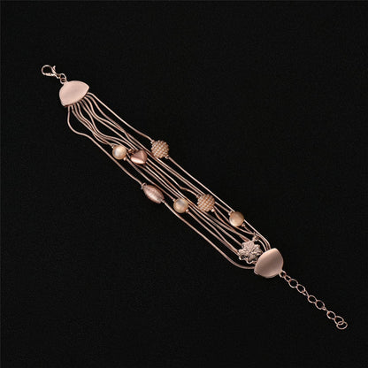 Pearl & Agate 18K Rose Gold-Plate Floral Layered Adjustable Bracelet
