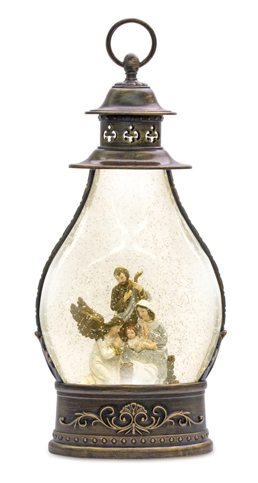 Melrose International LED Snow Globe Lantern with Holy Family Nativity Scene 15.5"H