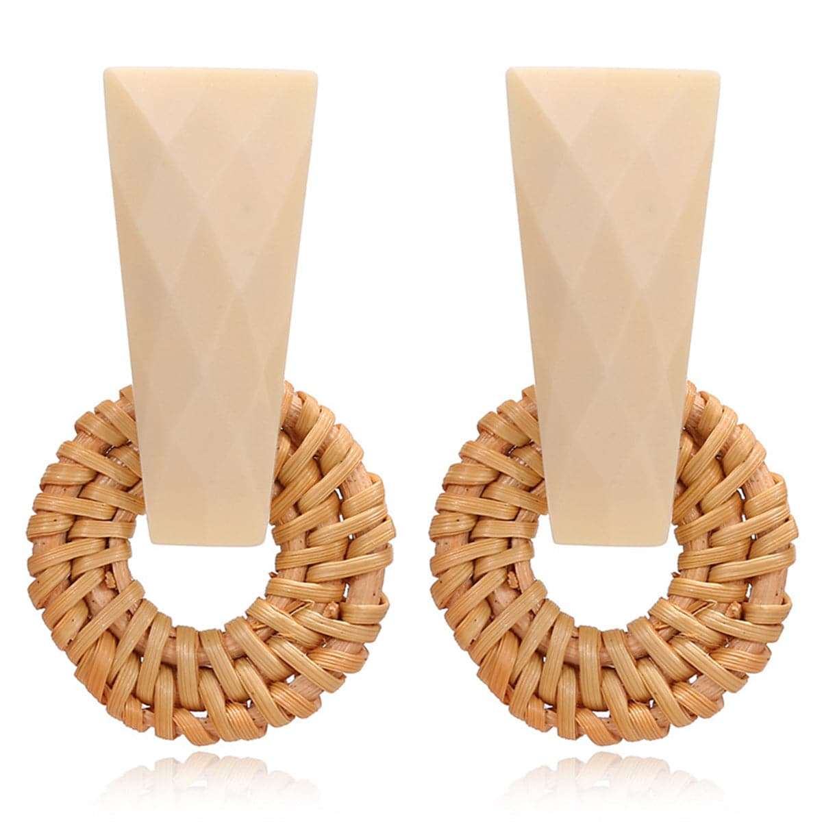 Pink & Rattan Open Circle Drop Earrings
