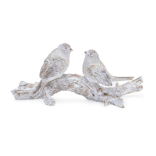 Melrose International White Washed Birds on Branch Figurine 9.5"L