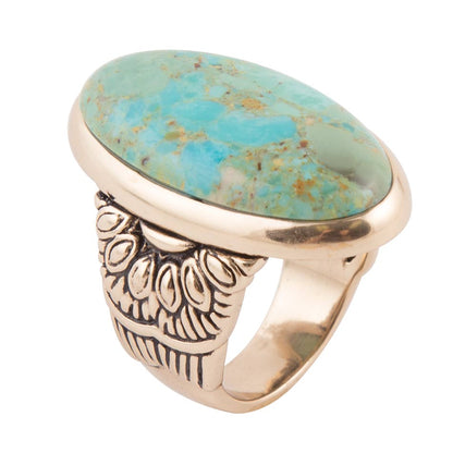 Agave Genuine Blue Turquoise Golden Ring