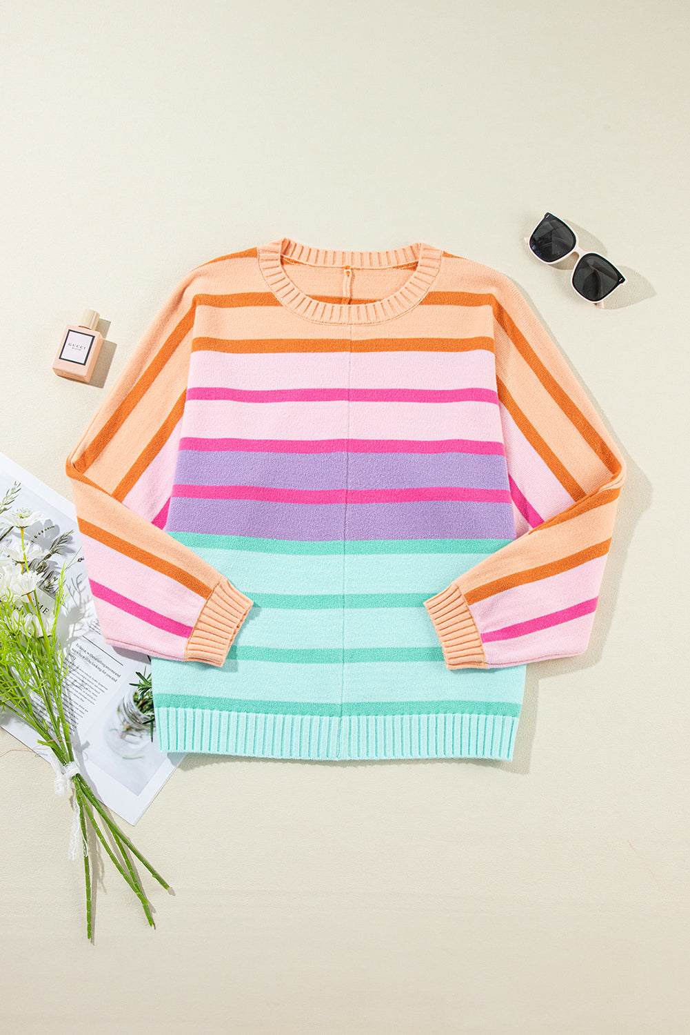 Sophia Ribbed Edge Loose Sweater - Multicolour / M - 8/10