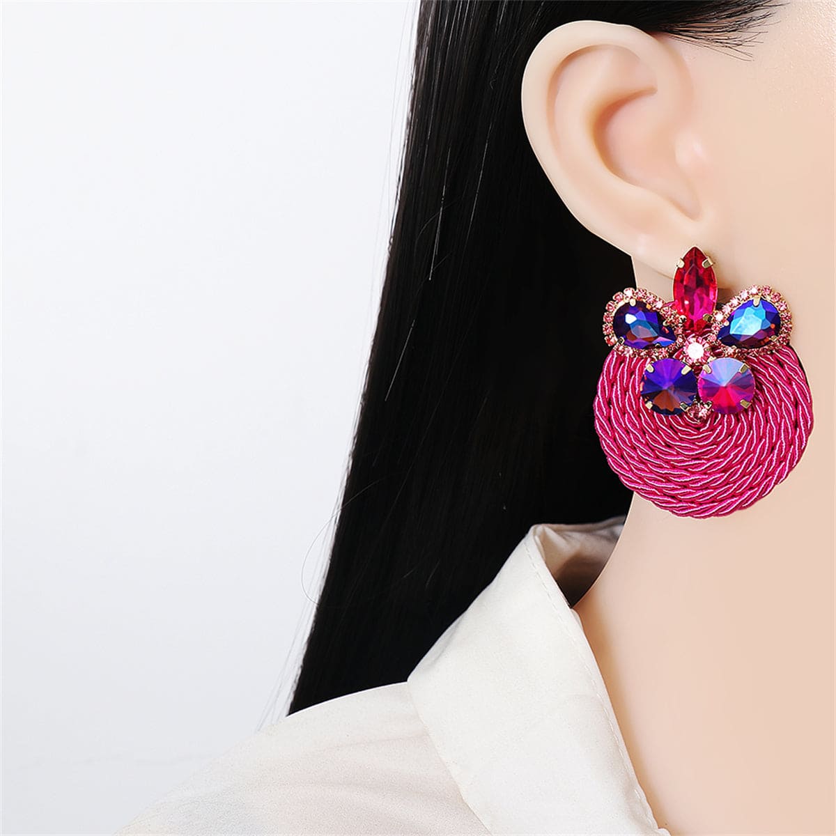 Pink Cubic Zirconia & Goldtone Butterfly Round Drop Earrings