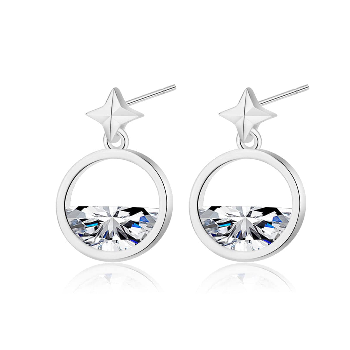 Crystal & Silvertone Star Dangle Earring