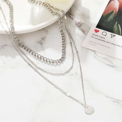 Silvertone Curb Chain Layered Pendant Necklace